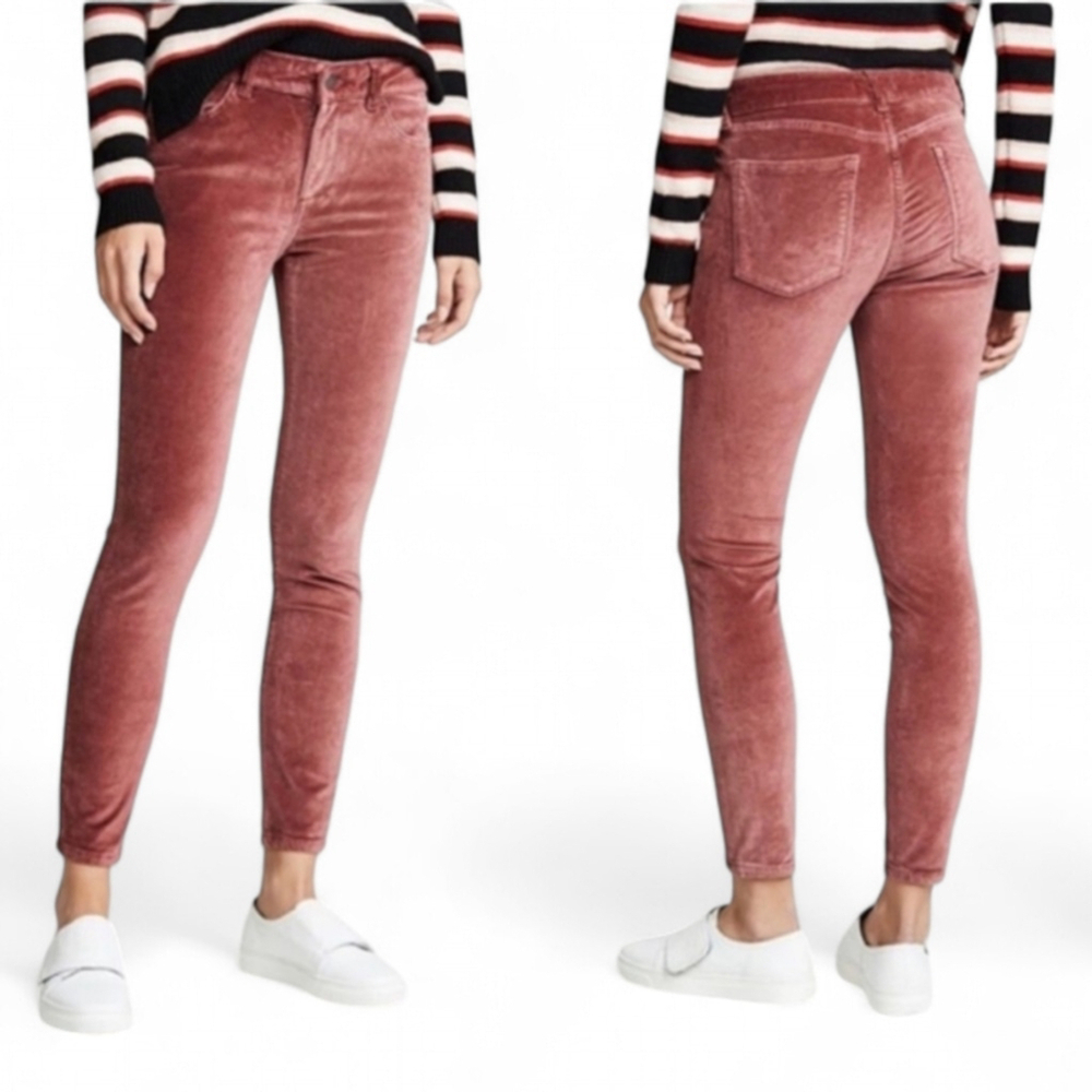 DL1961 Y2K Margaux Instasculpt Crushed Velvet Ankle Skinny Pants Pink Fervid 27